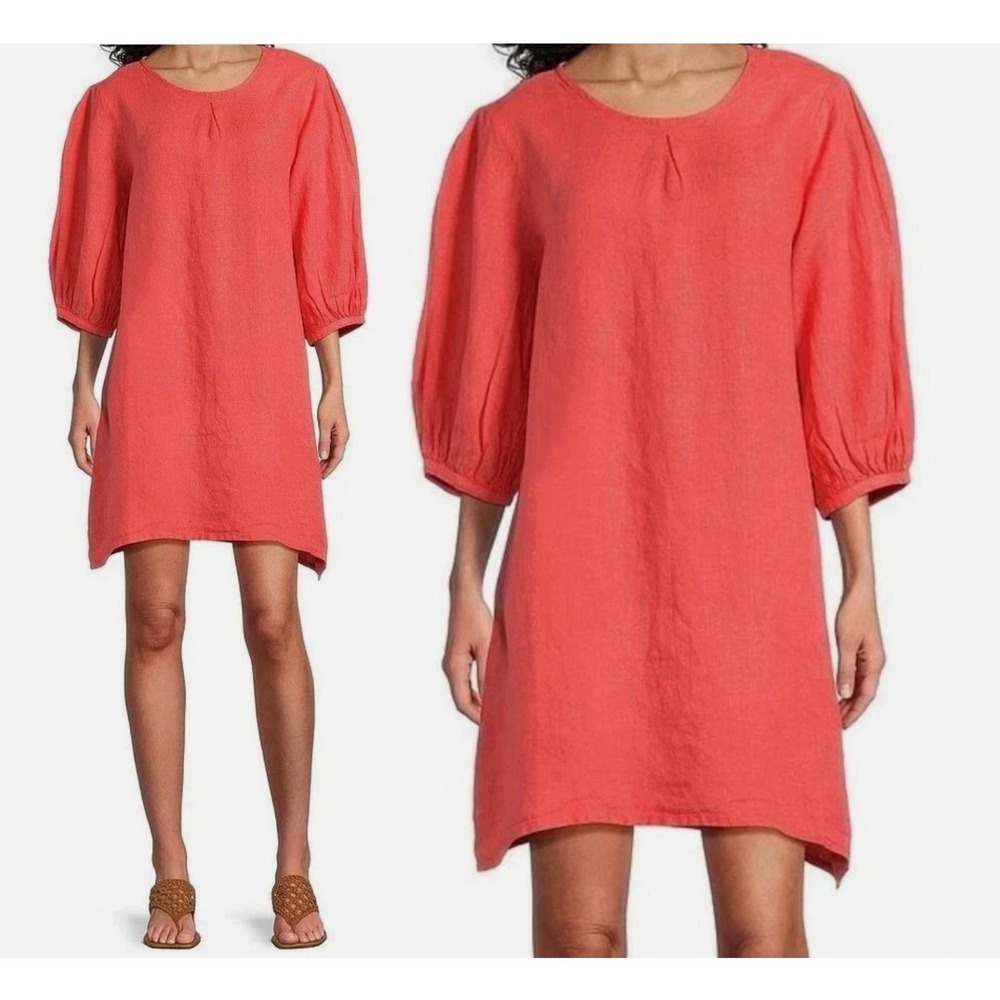 Bryn Walker Lucien Tunic Dress Womens XXS‎ Coral Linen Minimal Coastal Lagenlook